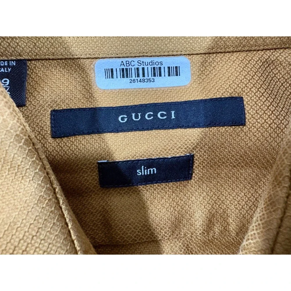 Gucci Mens Yellow Gold Long Sleeve Button Shirt Casual Cotton Sz 39 Italy Stain